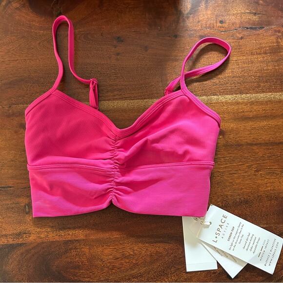 L*Space Active Soren Top Cinched Sports Bra Tank Bougainvillea Pink NWT Size XS - Picture 3 of 6